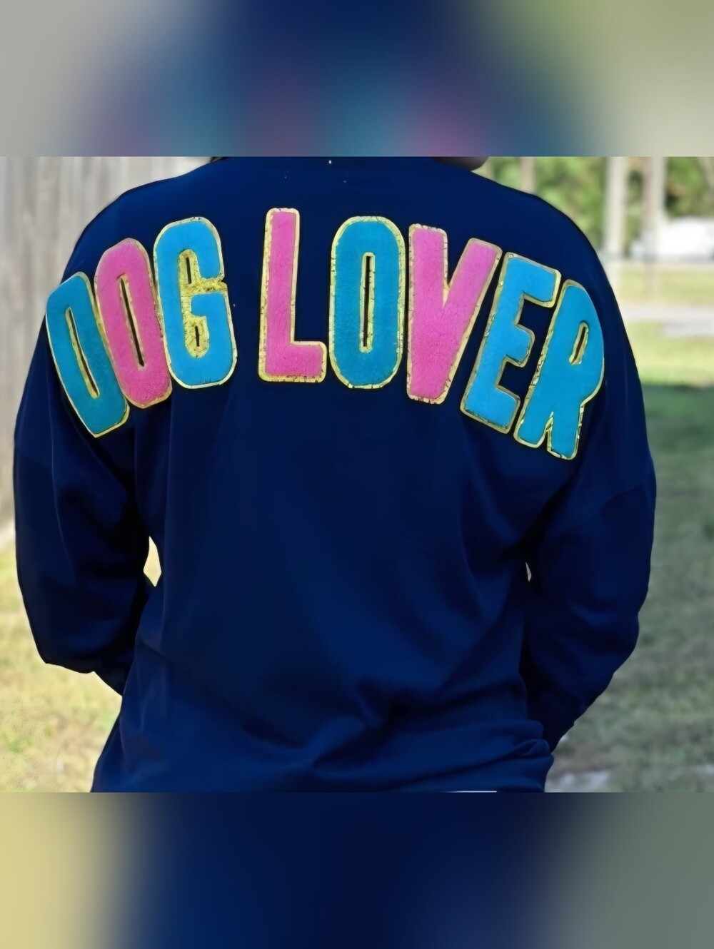 Simply Southern Sparkle Dog Lover Long Sleeve Jersey Crew Shirt Navy Small